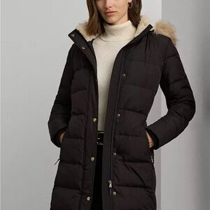 Lauren Ralph Lauren Black Puffer Coat with Faux Fur detachable Hood
